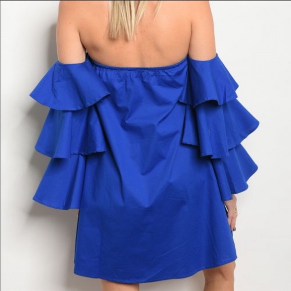Long ruffled sleeve off the shoulder dress - Picture 2 of 2